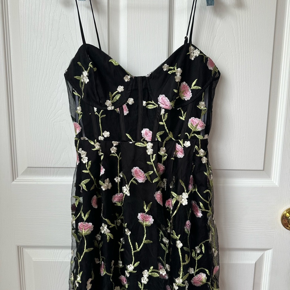 Floral Embroidered Black Dress